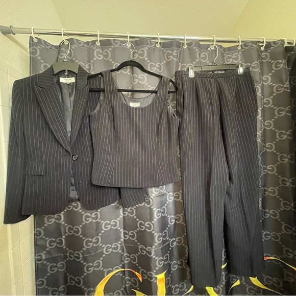 stresa Shoes - Stresa three piece ladies pants suit dark blue & white pin strip size 10